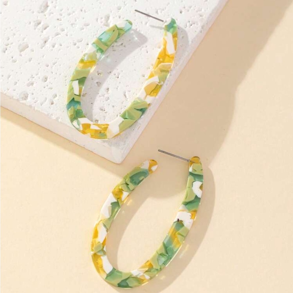 Colorful Vintage Acrylic Drop Hoop Earrings Spring Colors Bright and Sweet